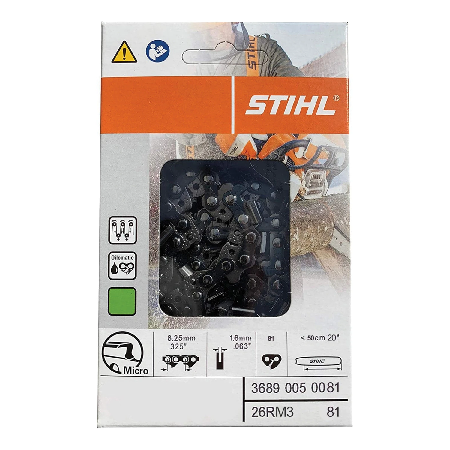 Stihl RAPID 3689 005 0081 Chainsaw Chain, 20 In L Bar, 0.063 In, 0.325 In TPI/Pitch, 81-Link 1 Stihl RAPID 3689 005 0081 Chainsaw Chain, 20 In L Bar, 0.063 In, 0.325 In TPI/Pitch, 81-Link